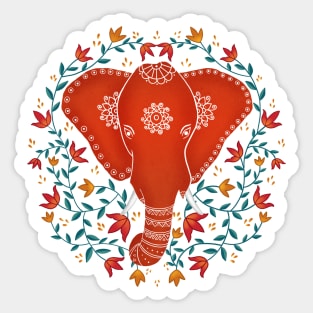 Elephant head with flowers and leaves Sticker